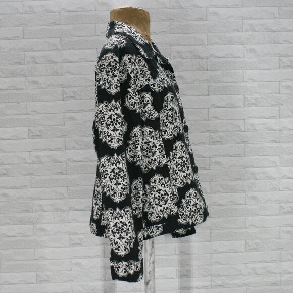CROFT & BARROW Jacket Floral Mandala Oversized Outerwear Black White XL - Picture 4 of 13